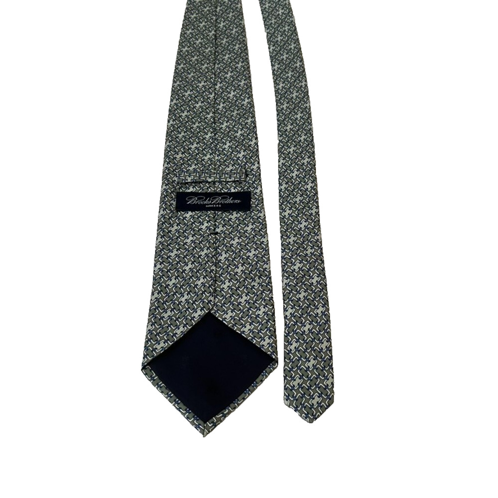 Brooks Brothers Makers Mens' All Silk Pointed Necktie Geometric Green Pattern